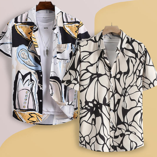 Men Random Abstract Graphic & Black Root Print Shirt Without Tee (Pack of 2 Pcs)