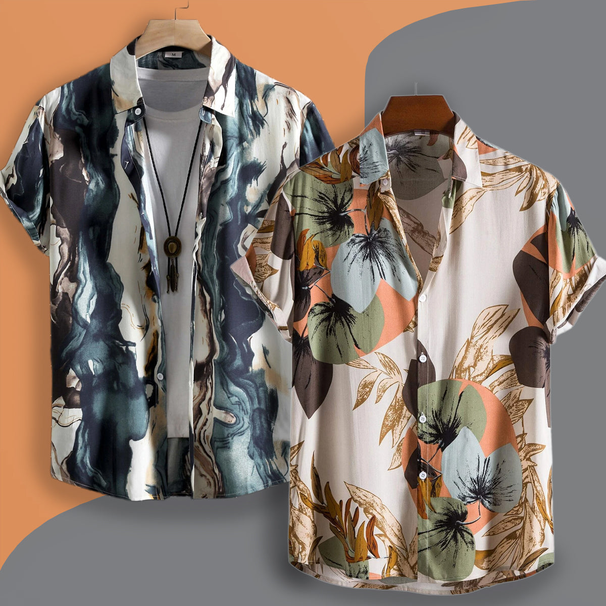 Men Random Milky Valay & Oro Pan Print Shirt Without Tee (Pack of 2 Pcs)
