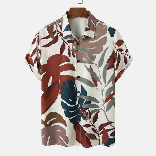 Men Random Split Leaf Pattern Shirt