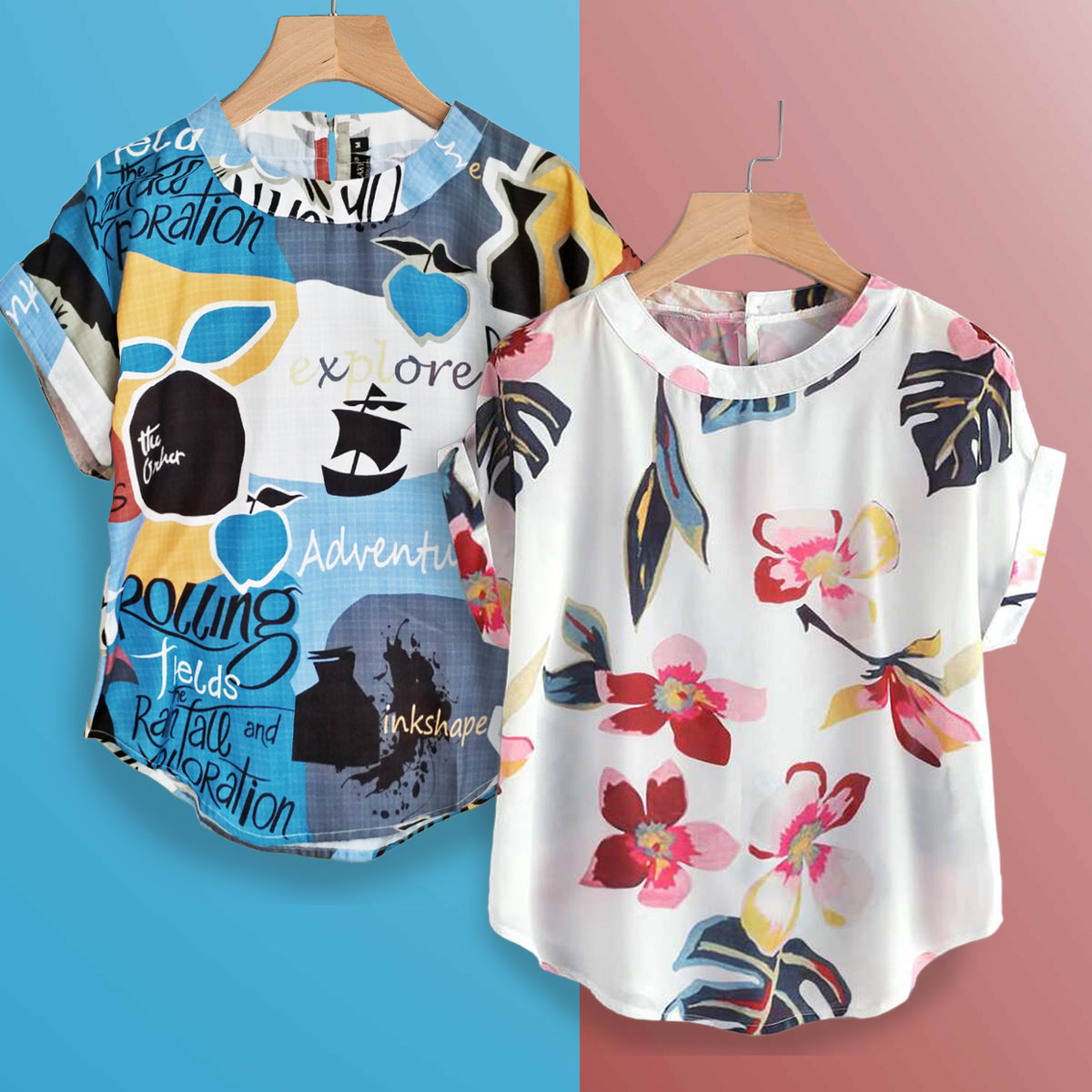 Stylish White Floral & Adventure Rain Tops Combo For Women & Girls(Pack Of 2 Pcs)