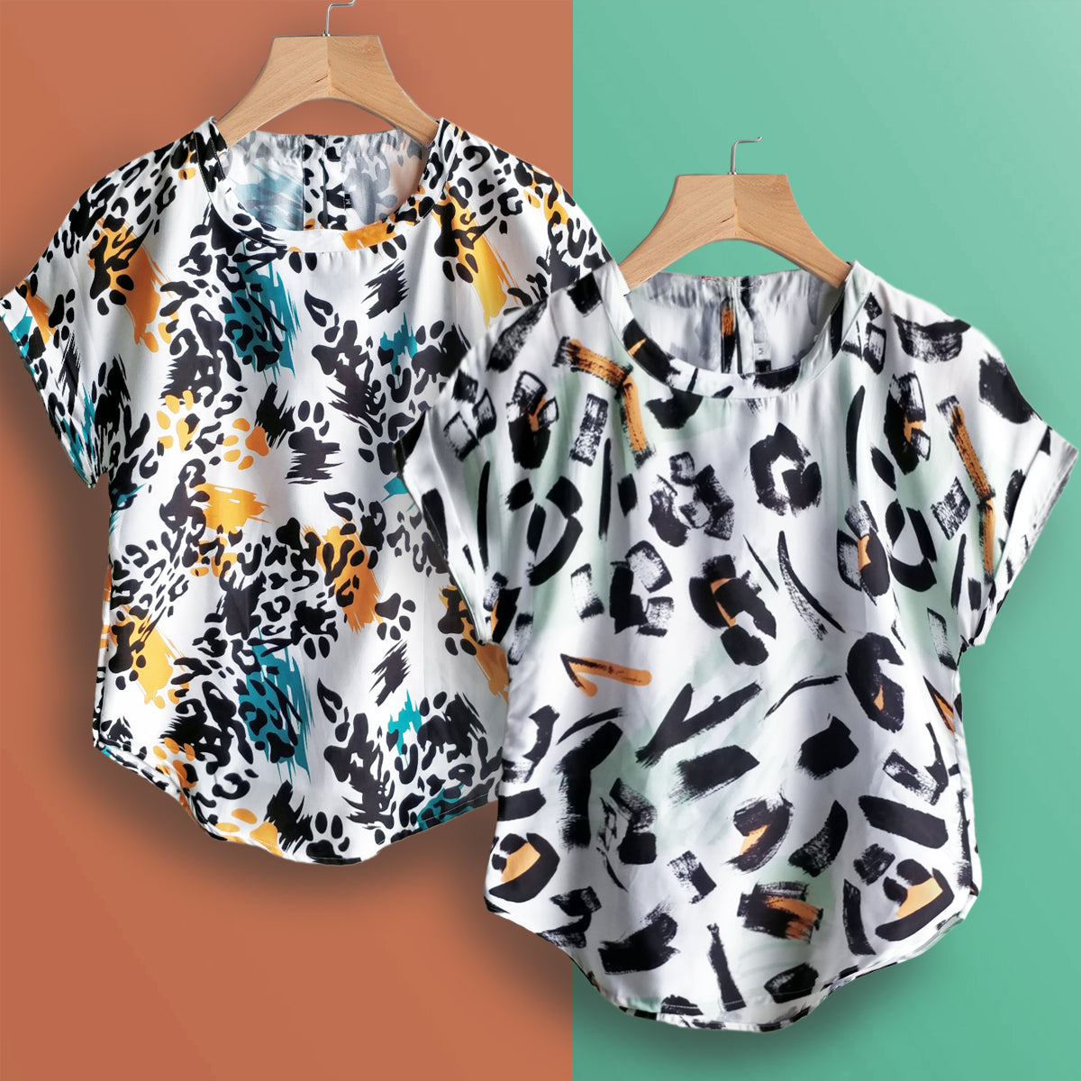 Stylish Foot Print & Paint Brush Tops Combo For Women & Girls(Pack Of 2 Pcs)