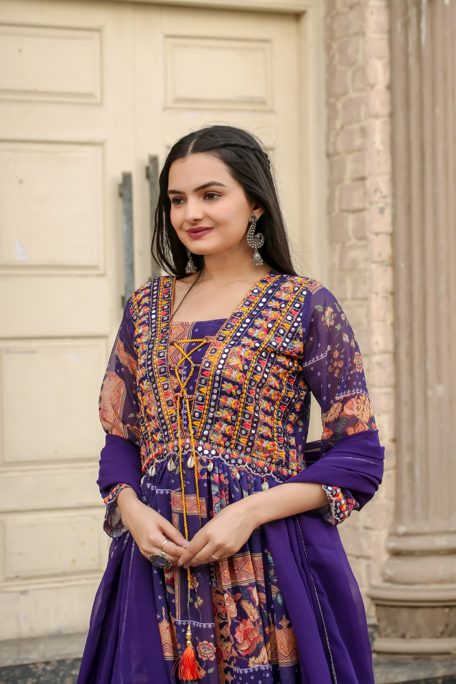 Women Floral Print Flared Kurta with Pants & Dupatta
