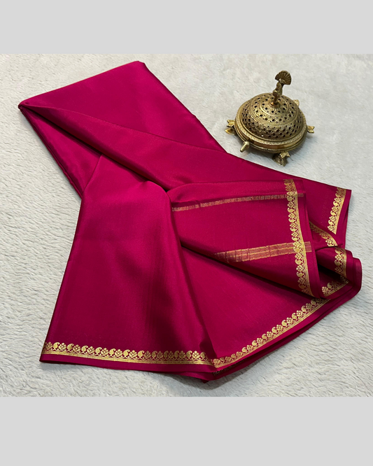 Pink Plain Small Border Crepe Mysore Silk Saree