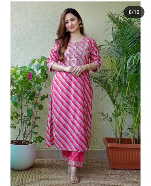 Cotton Silk Pink Kurta Set with Dupatta.