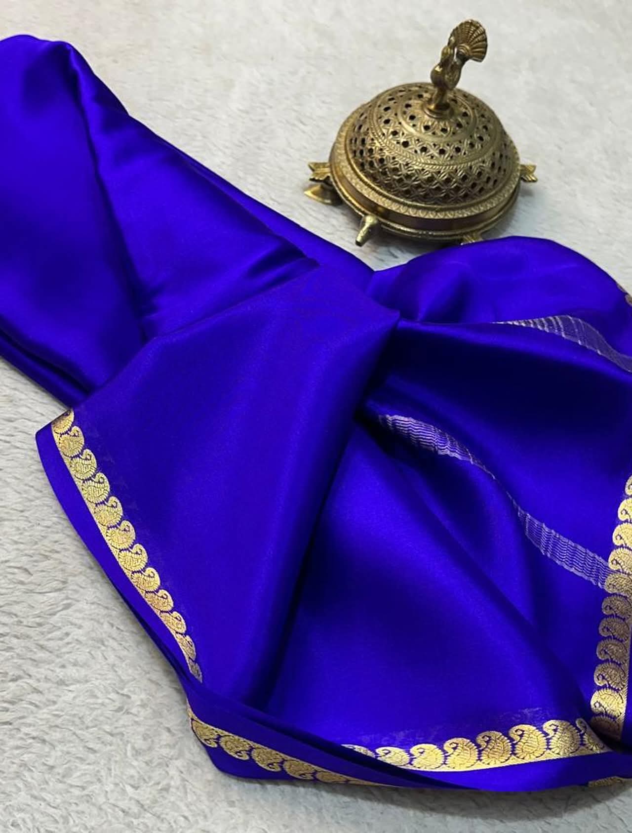 Blue Mysore Silk Party wear Saree with Blouse.