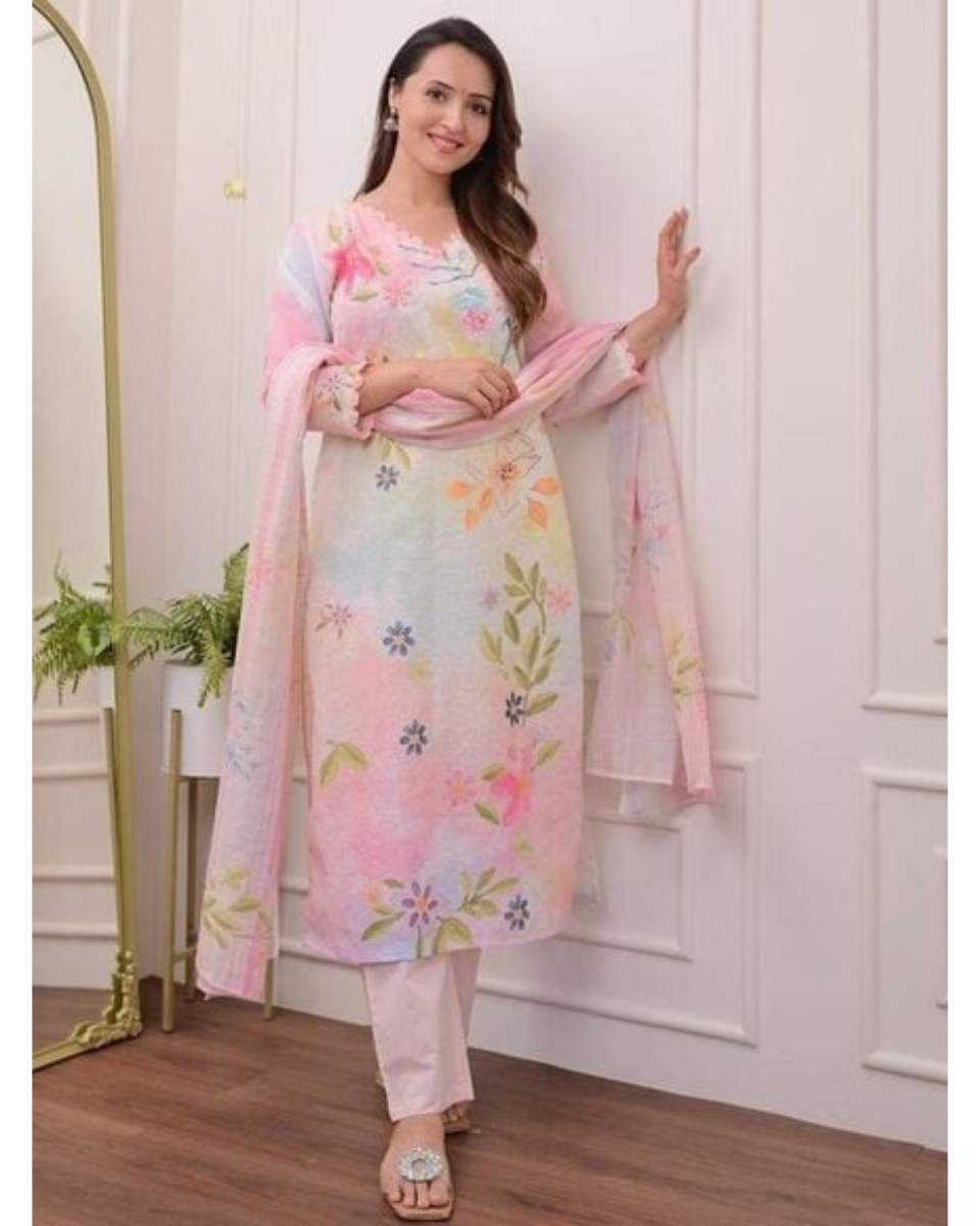 Shifli Fabric Digital Print Handwork Suit Set With Dupatta