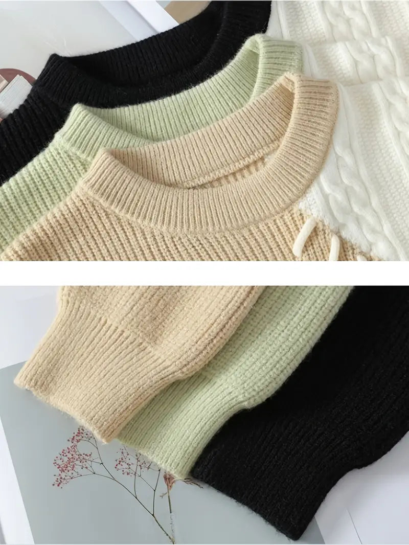 Commisely Two-Tone Patchwork Knitted Sweater – Beige & Ivory
