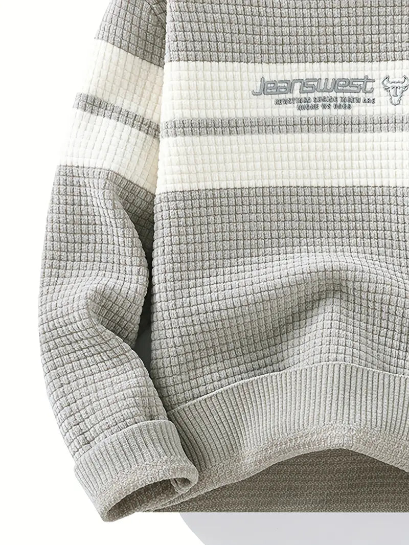 Commisely Textured Knit Sweater – Cream & Gray Block Stripe